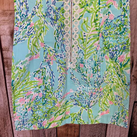 Lilly Pulitzer Dress Cathy Skye Blue Heaven Iridescent Lace Back Shift Size 8 - Picture 6 of 8